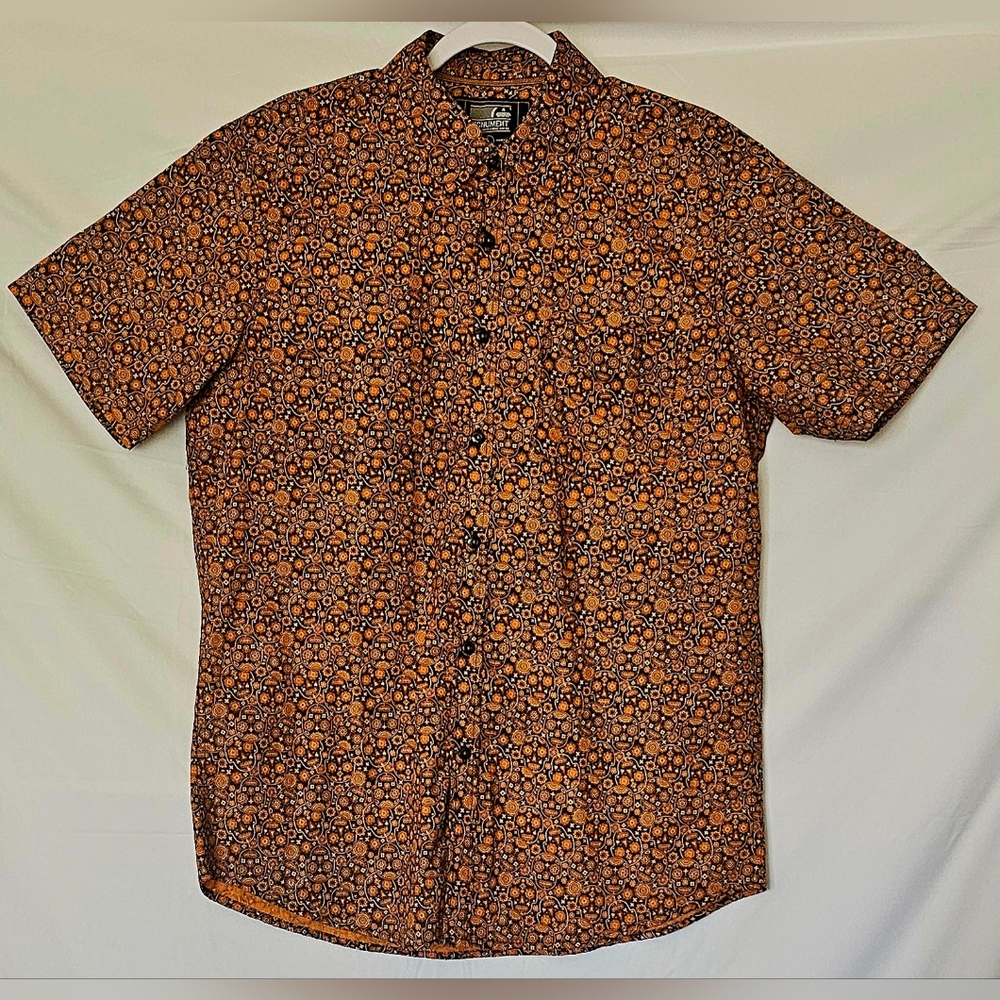 Men's Orange/Black Short Sleeve Shirt Sugar Skulls Size L by Monument